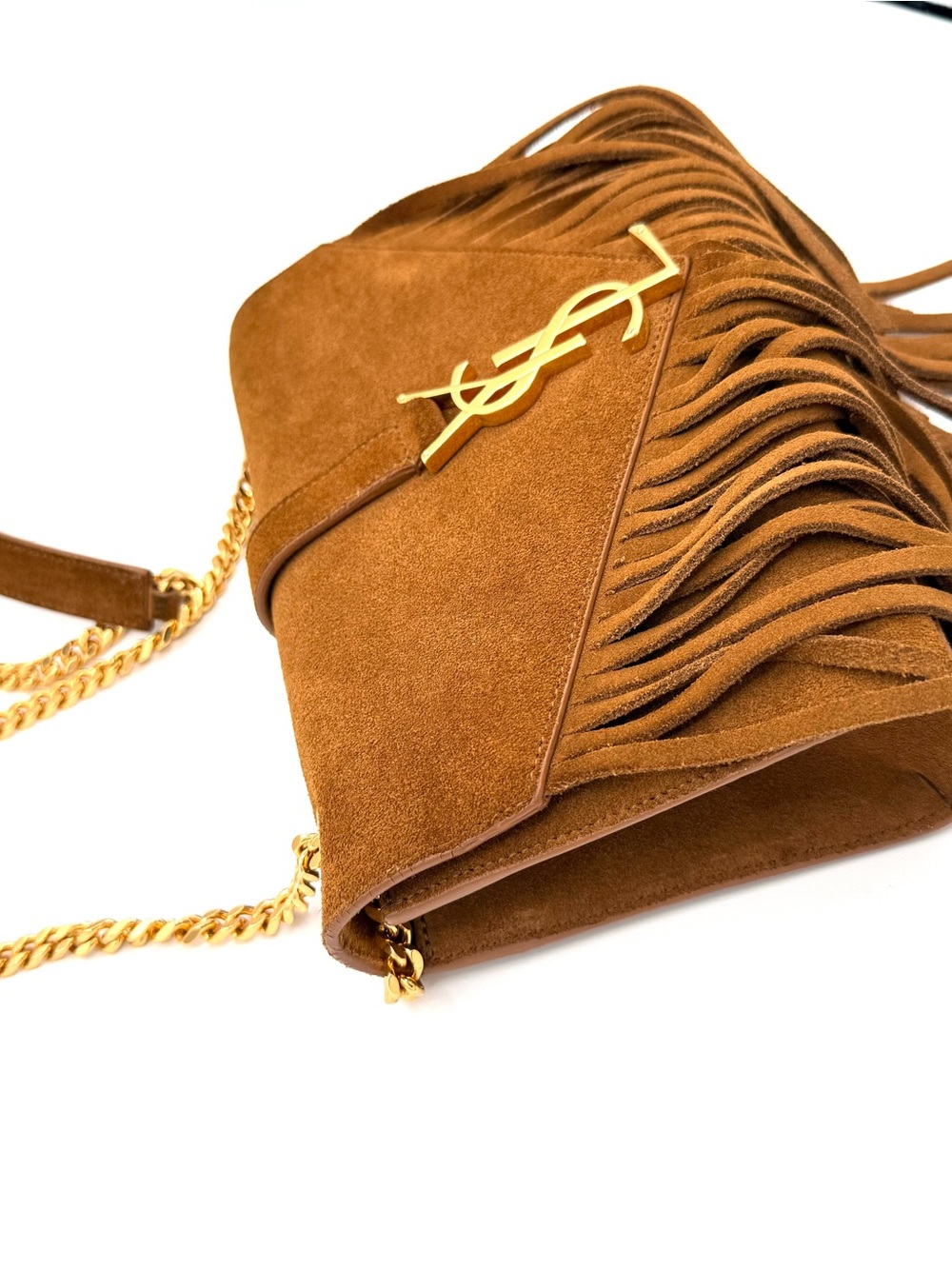 Saint Laurent YSL Tan Brown Suede Fringe Kate Bag with Gold Chain - Picture 7 of 15